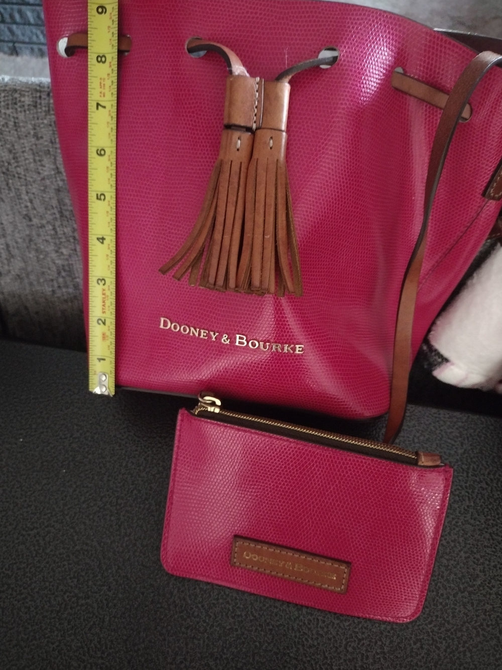 Dooney & Bourke Pink Leather Drawstring Tote with Pouch